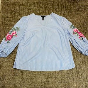 INC Woman Striped Floral V neck Blouse Size 1X